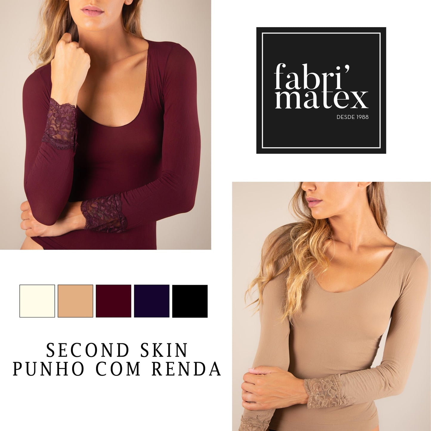 Camisola 2ª pele com renda no punho